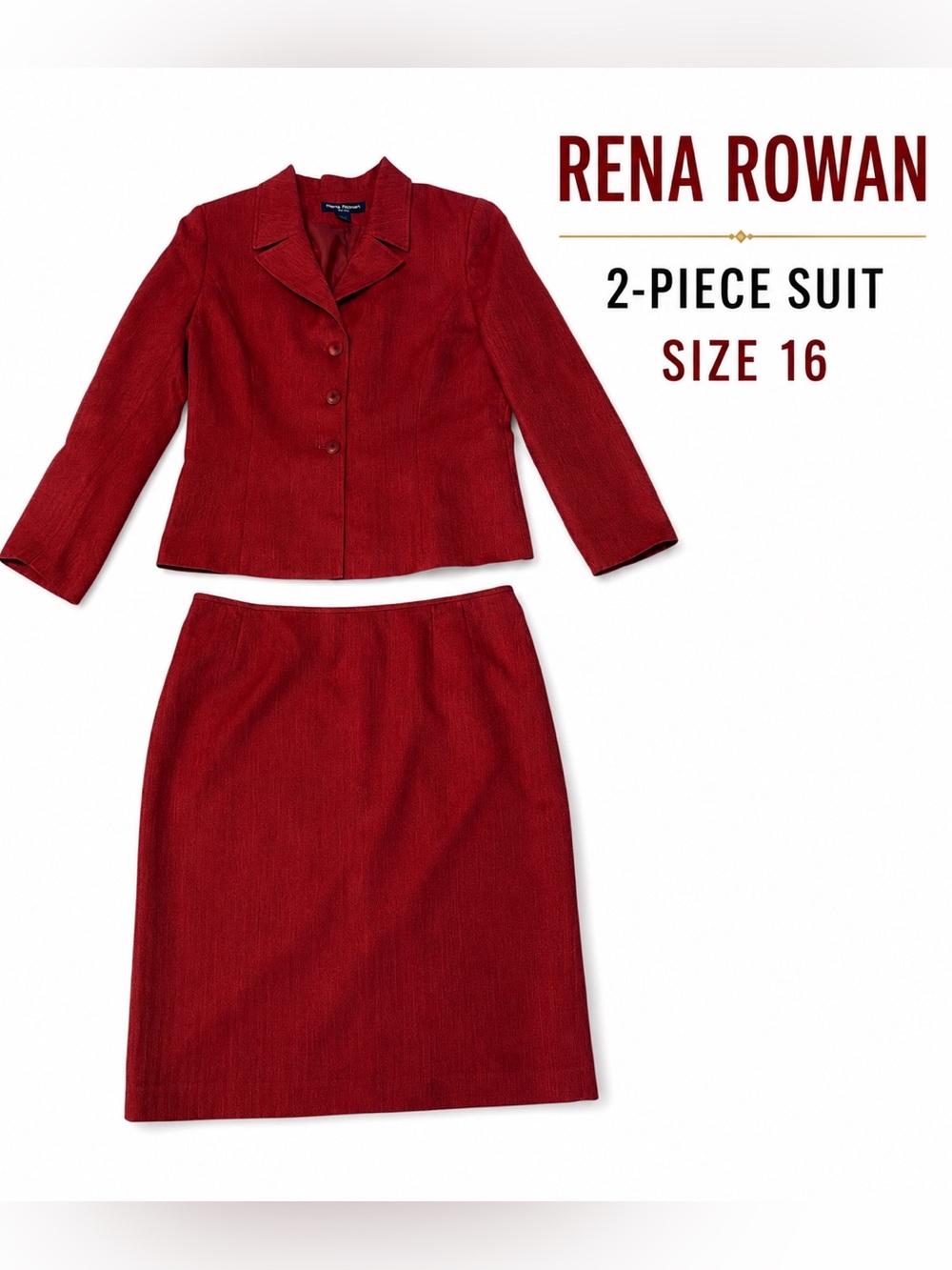 Rena Rowan Women’s Size 16 Red 2 Piece Blazer Pencil Skirt Suit